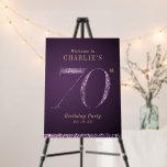 Modern purple glitter 70th birthday Welcome Sign<br><div class="desc">Modern minimalist 70th birthday party welcome sign features stylish faux purple glitter number 70 and your party details in gold classic serif font on deep purple background,  simple and elegant.</div>