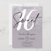 Modern purple glitter border script photo Sweet 16 Invitation (Front)