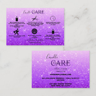 Modern Purple Glitter Candle Care Business Card
