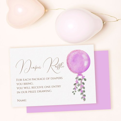 Modern purple glitter chic balloon diaper raffle enclosure card