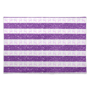 Modern Purple Glitter Christmas Reindeer Cloth Placemat