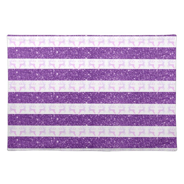 Modern Purple Glitter Christmas Reindeer  Cloth Placemat (Front)