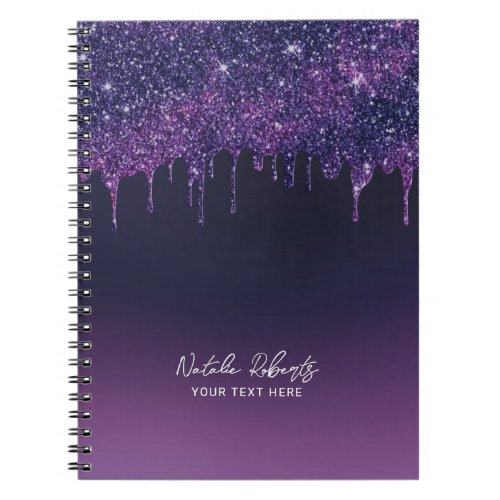 Modern Purple Glitter Drips Beauty Salon Notebook