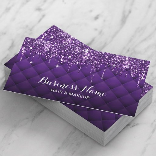 Customizable Modern Purple Glitter Drips Beauty Salon Spa Business Card