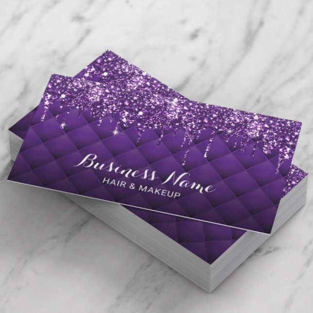 Modern Purple Glitter Drips Beauty Salon Spa Business Card (Creator Uploaded)