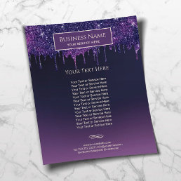 Modern Purple Glitter Drips Beauty Salon &amp; Spa Flyer
