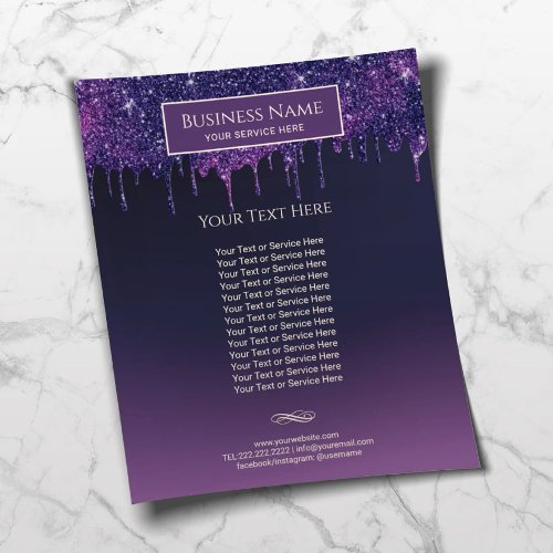 Modern Purple Glitter Drips Beauty Salon  Spa Flyer