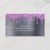 Modern Purple Glitter Drips Stylist Business Card (Back)
