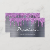 Modern Purple Glitter Drips Stylist Business Card (Front/Back)