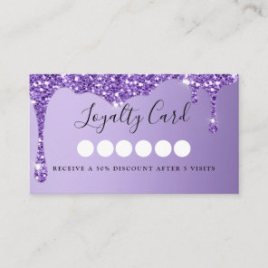 Modern Purple Glitter Drop Salon & Spa Loyalty Bus Business Card