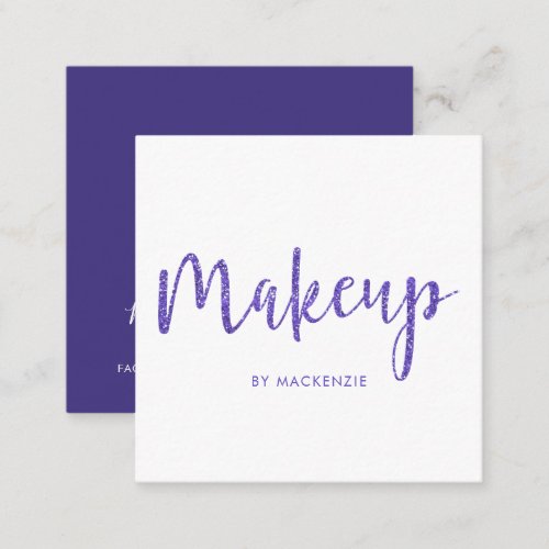 Modern Purple Glitter Glam Makeup Artist Square Business Card