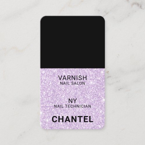 Modern purple glitter glam stylish nail polish business card