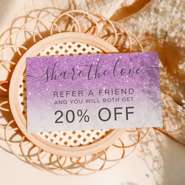 Modern purple glitter marble ombre professional referral card (Creator Uploaded)