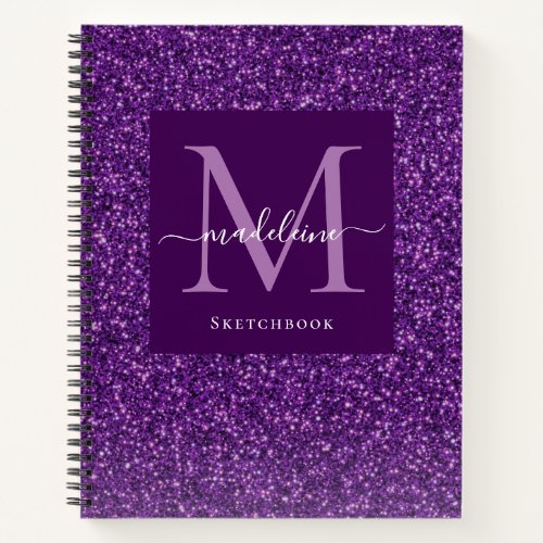 Modern Purple Glitter Monogram Sketchbook Notebook