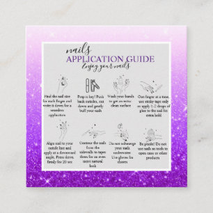 Modern  Purple Glitter Nail Application Guide  Square Business Card