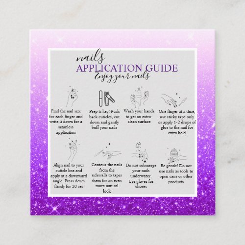 Modern  Purple Glitter Nail Application Guide  Square Business Card