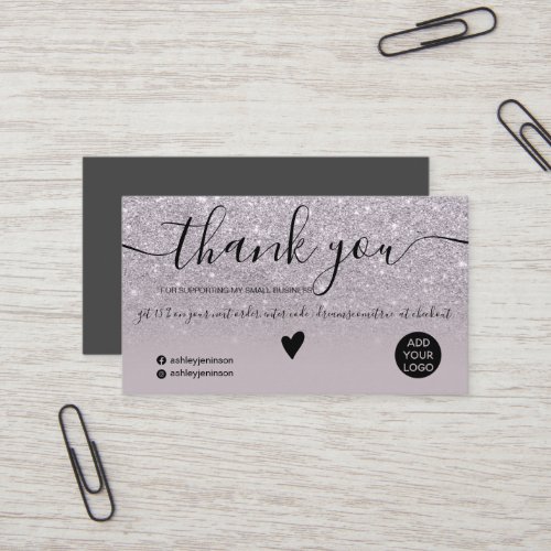 Modern purple glitter ombre order thank you business card