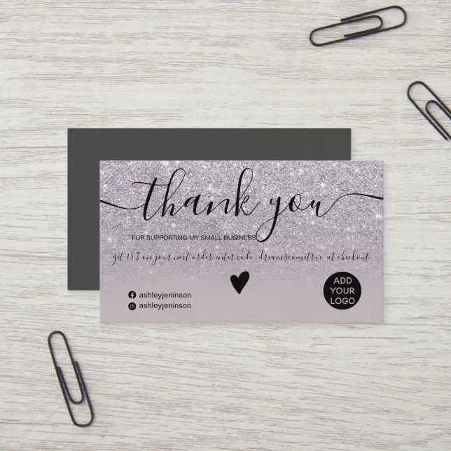 Modern purple glitter ombre order thank you business card | Zazzle