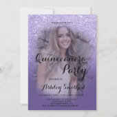 Modern purple glitter ombre photo Quinceañera Invitation (Front)