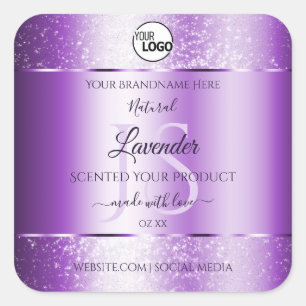 Modern Purple Glitter Product Labels Monogram Logo