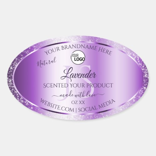 Modern Purple Glitter Product Labels Monogram Logo