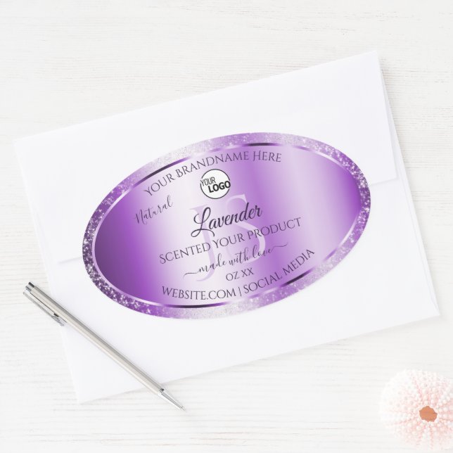 Modern Purple Glitter Product Labels Monogram Logo (Envelope)