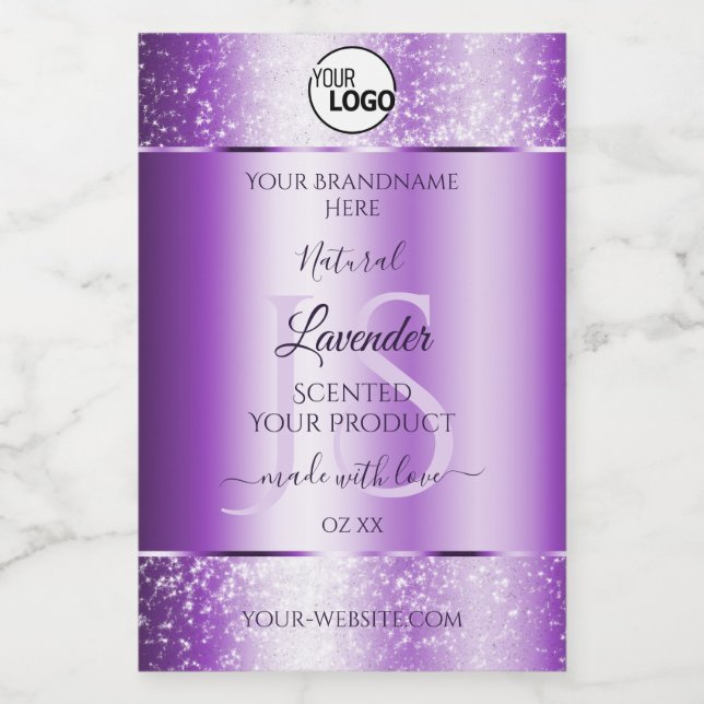 Modern Purple Glitter Product Labels Monogram Logo (Single Label)
