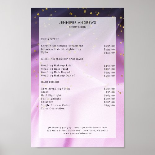 Modern Purple Glitter Salon Price List Poster