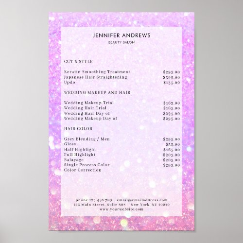 Modern purple glitter salon price list Poster