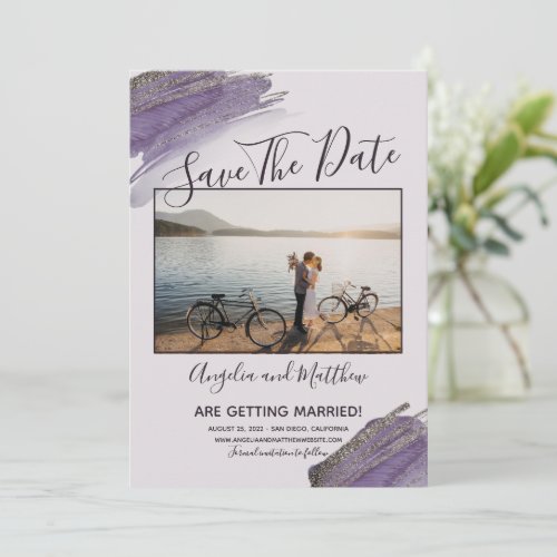 Modern Purple Glitter Spark Save The Date Photo