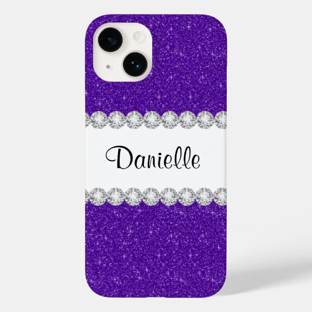 Modern Purple Glitter Sparkle Print iPhone 14 Case (Back)