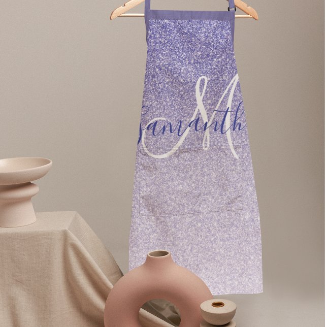 Modern Purple Glitter Sparkles Personalized Name Apron (Creator Uploaded)