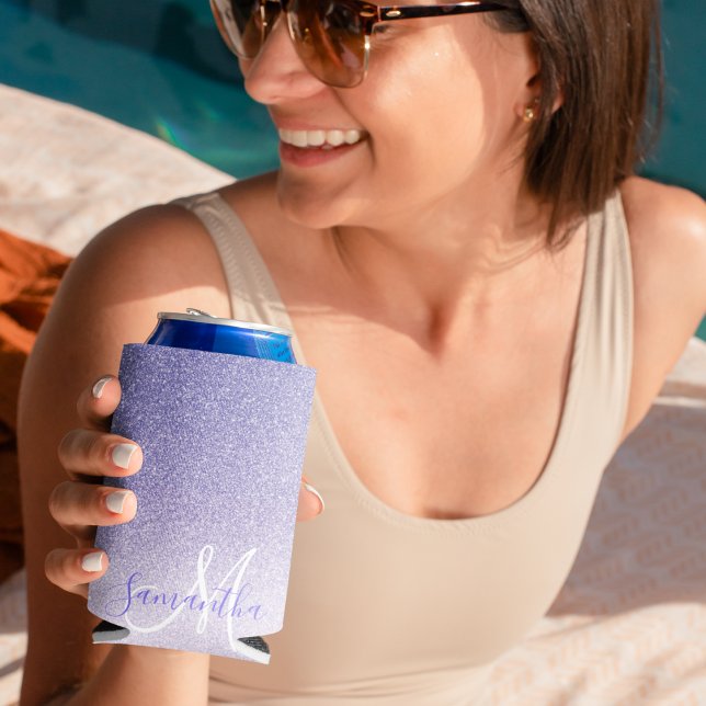 Modern Purple Glitter Sparkles Personalized Name Can Cooler (Creator Uploaded)