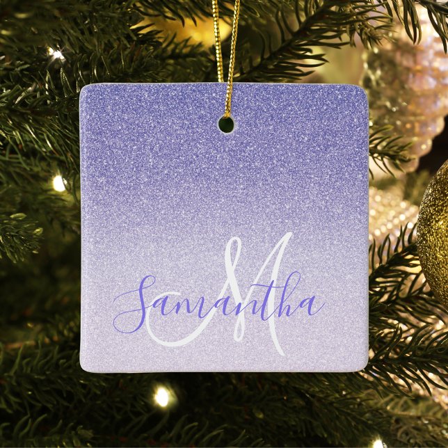 Modern Purple Glitter Sparkles Personalized Name Ceramic Ornament (Creator Uploaded)