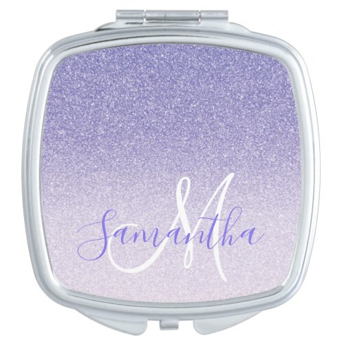 Modern Purple Glitter Sparkles Personalized Name Compact Mirror