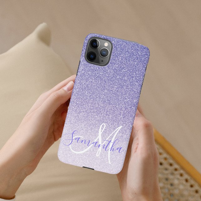 Modern Purple Glitter Sparkles Personalized Name iPhone Case (Creator Uploaded)
