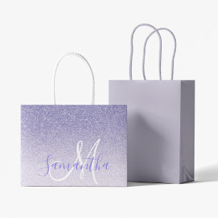 Modern Purple Glitter Sparkles Personalized Name Large Gift Bag