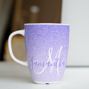 Modern Purple Glitter Sparkles Personalized Name Latte Mug