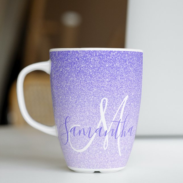 Modern Purple Glitter Sparkles Personalized Name Latte Mug (Creator Uploaded)