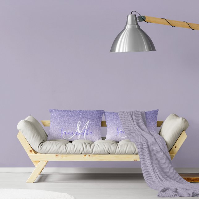 Modern Purple Glitter Sparkles Personalized Name Lumbar Pillow (Creator Uploaded)