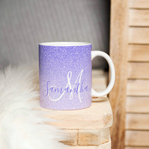 Modern Purple Glitter Sparkles Personalized Name Mug