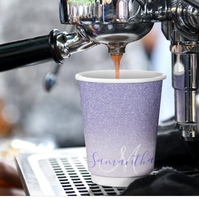 Modern Purple Glitter Sparkles Personalized Name Paper Cups (Creator Uploaded)