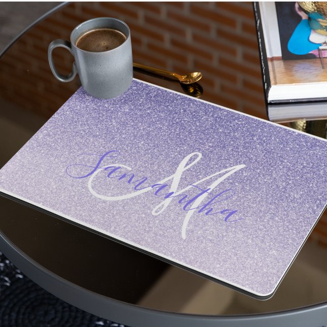 Modern Purple Glitter Sparkles Personalized Name Placemat (Creator Uploaded)