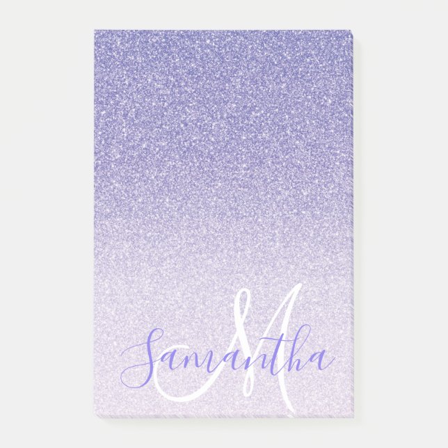 Modern Purple Glitter Sparkles Personalized Name Post-it Notes (Front)