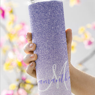 Modern Purple Glitter Sparkles Personalized Name Thermal Tumbler