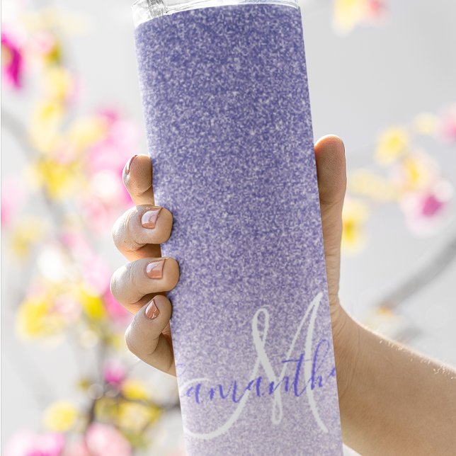 Modern Purple Glitter Sparkles Personalized Name Thermal Tumbler (Creator Uploaded)