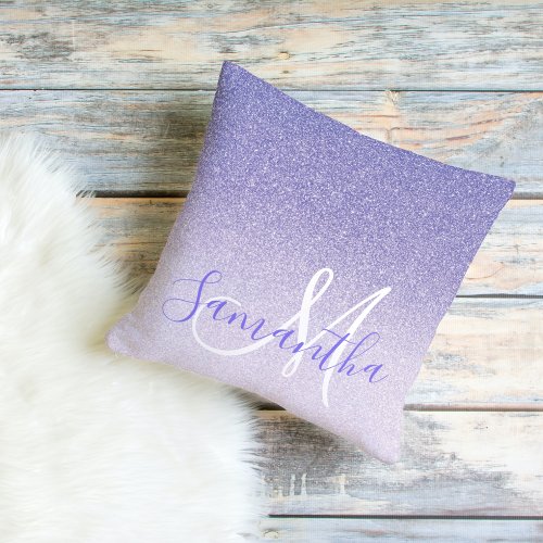 Modern Purple Glitter Sparkles Personalized Name Throw Pillow