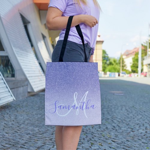 Modern Purple Glitter Sparkles Personalized Name Tote Bag