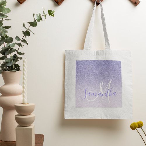 Modern Purple Glitter Sparkles Personalized Name Tote Bag