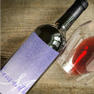 Modern Purple Glitter Sparkles Personalized Name Wine Label